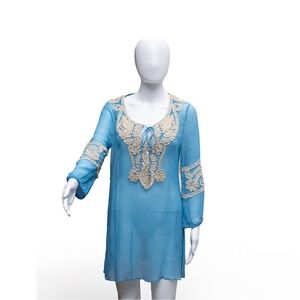 Calypso St. Barth Sheer Embroidered Tunic Dress Blue Size XS